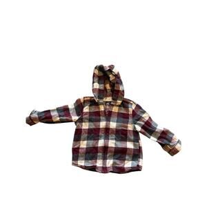 Wonder Nation Boys Maroon Red Plaid Full Zip-Up Hooded Flannel Shirt Size 2T